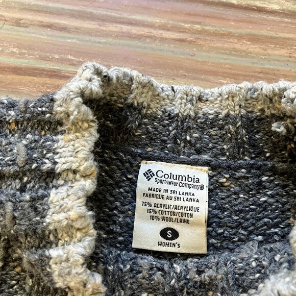 Columbia Cable Knit Pullover Sweater Mock Neck Vintage Y2K Grey Heather Stripe - Picture 4 of 7